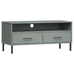 Berkfield Home TV Cabinet with Metal Legs Grey Solid Wood Pine OSLO - thumbnail 2