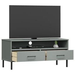 Berkfield Home TV Cabinet with Metal Legs Grey Solid Wood Pine OSLO - thumbnail 3