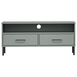 Berkfield Home TV Cabinet with Metal Legs Grey Solid Wood Pine OSLO - thumbnail 4