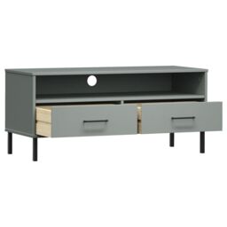Berkfield Home TV Cabinet with Metal Legs Grey Solid Wood Pine OSLO - thumbnail 5