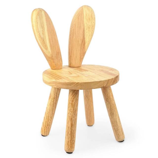 VOGREX Rustic Solid Wood Rabbit Ear Stool Portable Round Seat in Beige - image 1