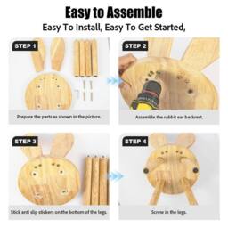 VOGREX Rustic Solid Wood Rabbit Ear Stool Portable Round Seat in Beige - thumbnail 3