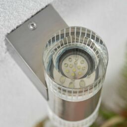 Loops 2 PACK IP44 Accent LED Light Steel Double Glass Up Down Wall Lamp Porch Garden in Metallics - thumbnail 4