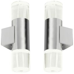 Loops 2 PACK IP44 Accent LED Light Steel Double Glass Up Down Wall Lamp Porch Garden in Metallics - thumbnail 1