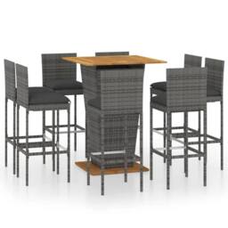 Berkfield Home Comfortable 9 Piece Garden Bar Set with Cushions Poly Rattan Grey - thumbnail 2