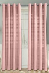 Homescapes Cotton Rajput Ribbed Curtain Pair in Pink - Size: 167 cm width x 183 cm drop