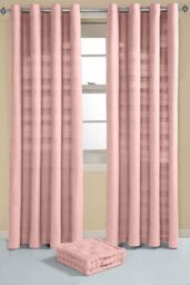 Homescapes Cotton Rajput Ribbed Curtain Pair in Pink - Size: 167 cm width x 183 cm drop - thumbnail 3