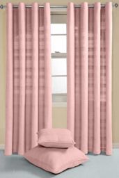 Homescapes Cotton Rajput Ribbed Curtain Pair in Pink - Size: 167 cm width x 183 cm drop - thumbnail 2