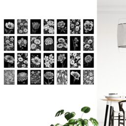 "Artery8 Wall Art Print 50 Pcs Flower Floral Aesthetic Black White Collage Kit s A6 Set Pack 15x10 cm (6x4"") Wall Home Student Boy Teen Room Elegant" - thumbnail 4