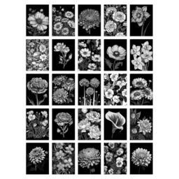 "Artery8 Wall Art Print 50 Pcs Flower Floral Aesthetic Black White Collage Kit s A6 Set Pack 15x10 cm (6x4"") Wall Home Student Boy Teen Room Elegant" - thumbnail 1