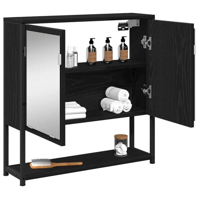 Berkfield Home Modern Bathroom Mirror Cabinet Black Oak 60x16x60 cm Engineered Wood - Size: 60 x 16 x 60 cm - image 1