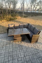 Fimous PE Rattan Corner Garden Furniture High Back Sofa Set Adjustable Rising Table 6 Seater in Dark Grey - thumbnail 3