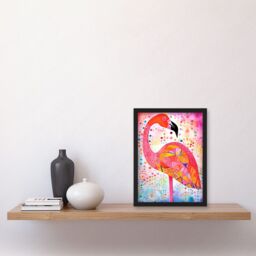 Artery8 Flamingo Folk Art Watercolour Painting Artwork Framed Wall Art Print A4 in Black - thumbnail 2