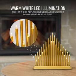 Globrite Candle Bridge with 33 LED Lights Christmas Arch for Table Centrepiece in Gold - thumbnail 3