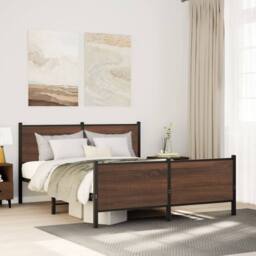 Berkfield Home Metal Bed Frame without Mattress Brown Oak 140x200 cm - thumbnail 2