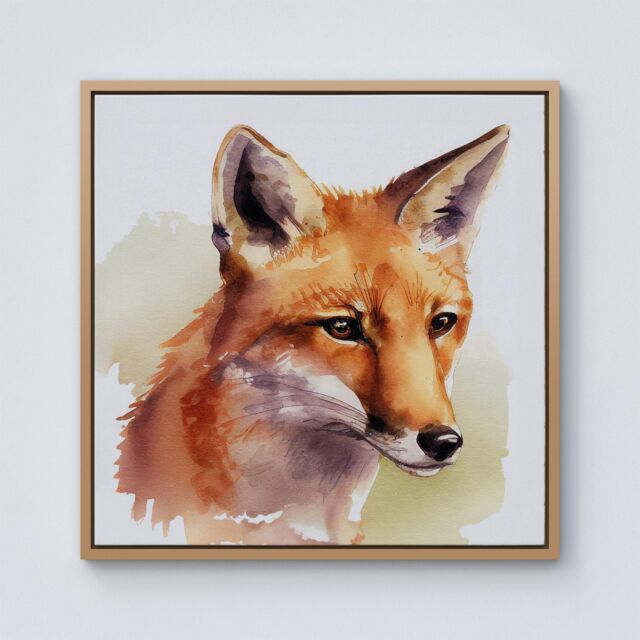 "Warren Reed - Designer Fox Watercolour Framed Canvas in Light Brown - Size: W30"" x H30""" - image 1
