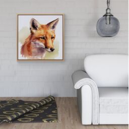 "Warren Reed - Designer Fox Watercolour Framed Canvas in Light Brown - Size: W30"" x H30""" - thumbnail 2