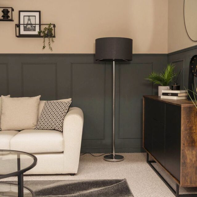 ValueLights Charlie Chrome Floor Lamp With Large Charcoal Shade in Silver - image 1