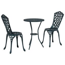 Berkfield Home 3 Piece Garden Bistro Set Green Cast Aluminium - thumbnail 2