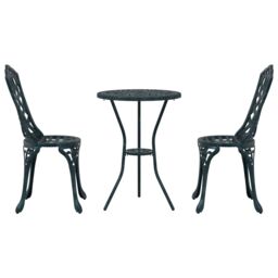 Berkfield Home 3 Piece Garden Bistro Set Green Cast Aluminium - thumbnail 6