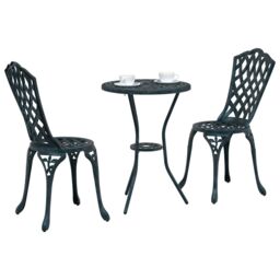 Berkfield Home 3 Piece Garden Bistro Set Green Cast Aluminium - thumbnail 3