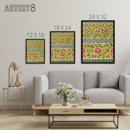 "Artery8 Owen Jones Colourful Ornamental Flower Pattern Framed Canvas Art Print in Yellow - Size: W12"" x H16""" - thumbnail 4
