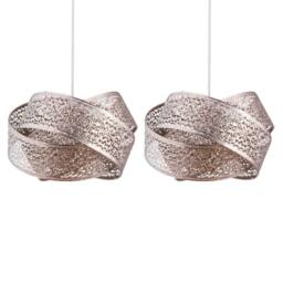 First Choice Lighting Set of 2 Moroccan Style Layered Ceiling Light Shades in Silver