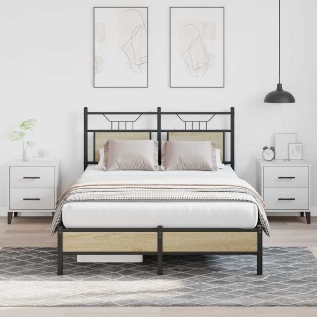 Berkfield Home Bed Frame without Mattress Sonoma Oak 120x190 cm Small Double Engineered Wood in Brown - image 1