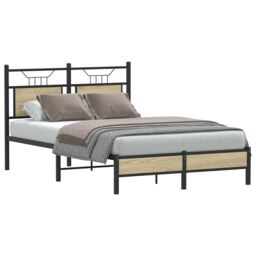 Berkfield Home Bed Frame without Mattress Sonoma Oak 120x190 cm Small Double Engineered Wood in Brown - thumbnail 3