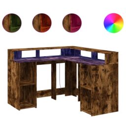 Berkfield Home Desk with LED Lights Smoked Oak 130x130x91 cm Engineered Wood in Brown - Size: 130 x 130 x 91 cm - thumbnail 2