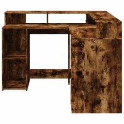 Berkfield Home Desk with LED Lights Smoked Oak 130x130x91 cm Engineered Wood in Brown - Size: 130 x 130 x 91 cm - thumbnail 6