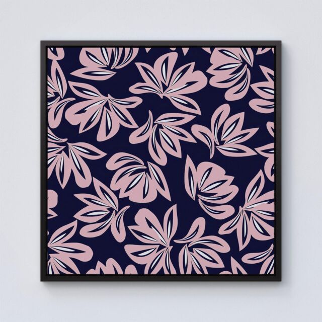 "Warren Reed - Designer Pink Navy Floral Botanical Pattern Framed Canvas in Black - Size: W30"" x H30""" - image 1
