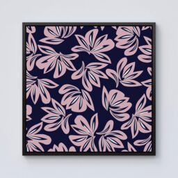 "Warren Reed - Designer Pink Navy Floral Botanical Pattern Framed Canvas in Black - Size: W30"" x H30""" - thumbnail 1