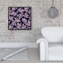"Warren Reed - Designer Pink Navy Floral Botanical Pattern Framed Canvas in Black - Size: W30"" x H30""" - thumbnail 2