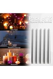 Deco Express Candles Set Classic Dripless Tapered Metallic Unscented 8 Hours Décor in Silver - Size: 15 Pack - thumbnail 6