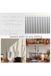 Deco Express Candles Set Classic Dripless Tapered Metallic Unscented 8 Hours Décor in Silver - Size: 15 Pack - thumbnail 3