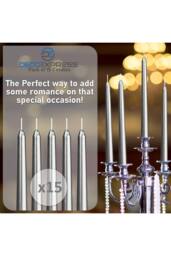 Deco Express Candles Set Classic Dripless Tapered Metallic Unscented 8 Hours Décor in Silver - Size: 15 Pack - thumbnail 5
