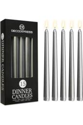 Deco Express Candles Set Classic Dripless Tapered Metallic Unscented 8 Hours Décor in Silver - Size: 15 Pack - thumbnail 1