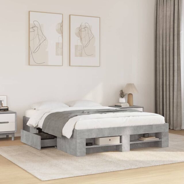 Berkfield Home Bed Frame without Mattress Concrete Grey 135x190cm Engineered Wood - Size: 135x190 cm - image 1