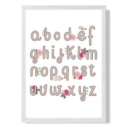 ARTZE Cute Alphabet with Pink Flowers Framed Print SIZE: A2 with White Frame - Size: A4 - thumbnail 1