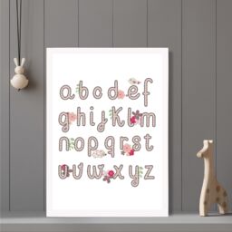 ARTZE Cute Alphabet with Pink Flowers Framed Print SIZE: A2 with White Frame - Size: A4 - thumbnail 2