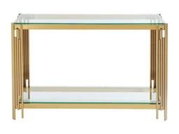 Vente-unique 1 - Shelf Side Table - Tempered Glass & Stainless Steel - Gold - thumbnail 5