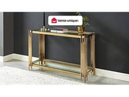 Vente-unique 1 - Shelf Side Table - Tempered Glass & Stainless Steel - Gold - thumbnail 4