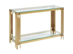 Vente-unique 1 - Shelf Side Table - Tempered Glass & Stainless Steel - Gold - thumbnail 6