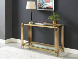 Vente-unique 1 - Shelf Side Table - Tempered Glass & Stainless Steel - Gold