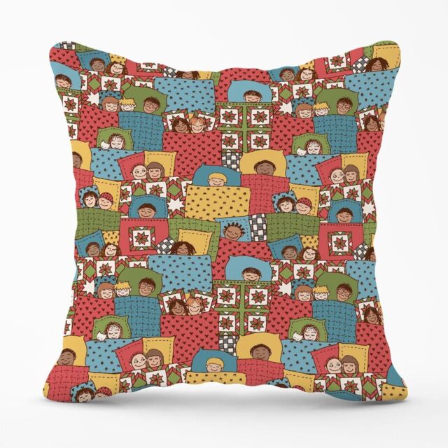 Warren Reed - Designer Hand Drawn Sleeping Doodle Faces Outdoor Cushion in Red - Size: 60 cm x 60 cm - image 1