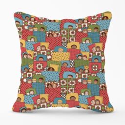 Warren Reed - Designer Hand Drawn Sleeping Doodle Faces Outdoor Cushion in Red - Size: 60 cm x 60 cm - thumbnail 1
