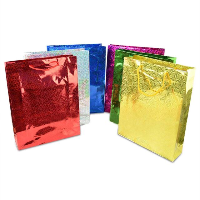 Shatchi Assorted Colours Holographic Gift Bags Small Size Christmas Birthday Wedding Favour Present Bags All Occasions 4pcs - image 1