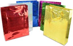 Shatchi Assorted Colours Holographic Gift Bags Small Size Christmas Birthday Wedding Favour Present Bags All Occasions 4pcs - thumbnail 2