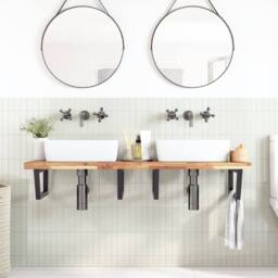 Berkfield Home Basin Shelf Wall Mounted Steel & Solid Wood Acacia in Brown - thumbnail 3